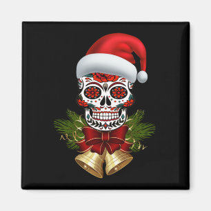 Christmas Santa Hat Day Of The Dead Sugar Skull Magnet