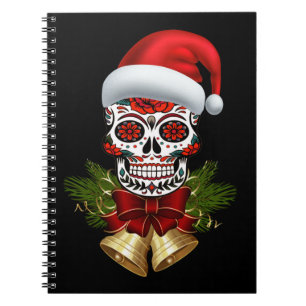 Christmas Santa Hat Day Of The Dead Sugar Skull Notebook