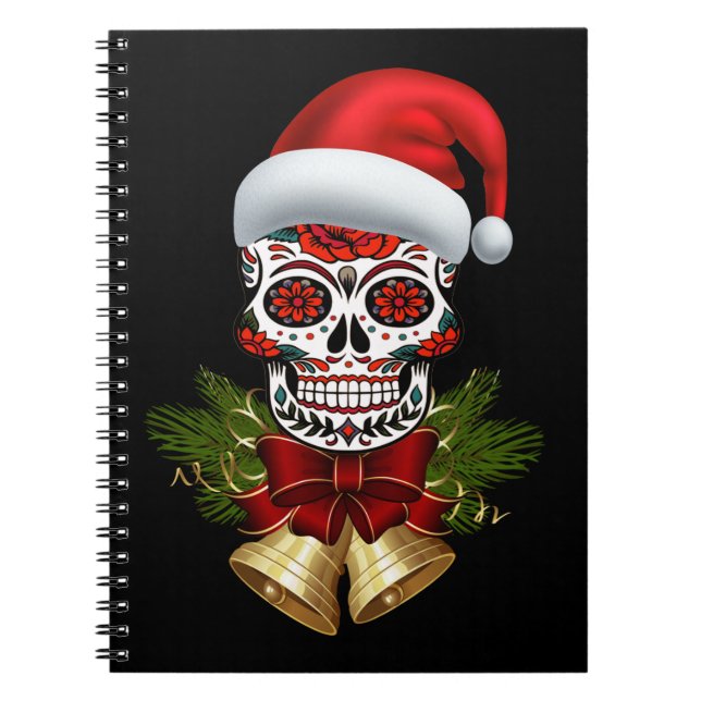Christmas Santa Hat Day Of The Dead Sugar Skull Notebook (Front)