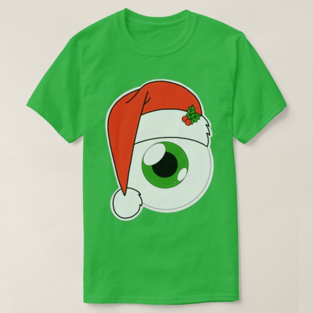 Christmas Santa Hat Eyeball Green Iris 2 T-Shirt (Design Front)