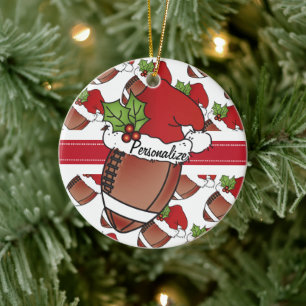 Christmas Santa Hat Football   DIY Name Ceramic Ornament