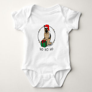 Christmas Santa Hat German Shepherd Dog Cute Baby Bodysuit