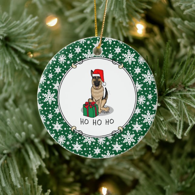 Christmas Santa Hat German Shepherd Dog Cute Ceramic Ornament (Tree)
