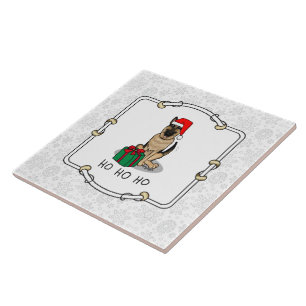 Christmas Santa Hat German Shepherd Dog Cute Ceramic Tile