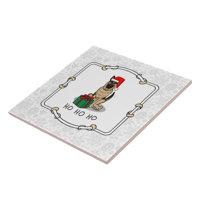 Christmas Santa Hat German Shepherd Dog Cute Ceramic Tile (Side)