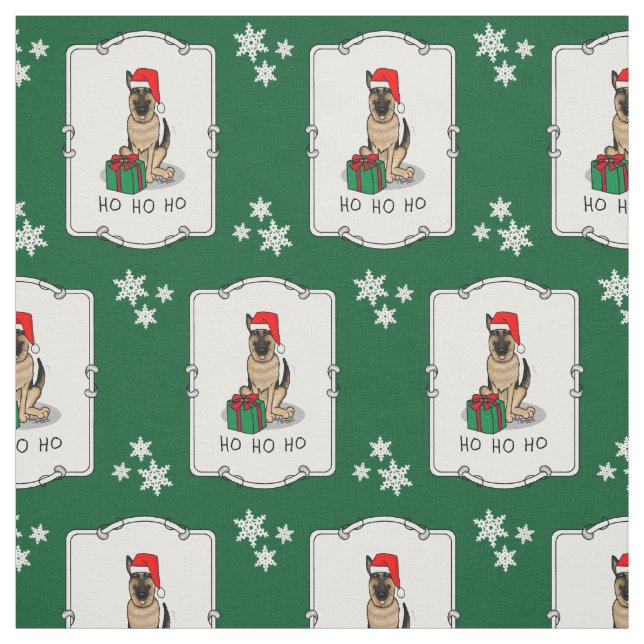 Christmas Santa Hat German Shepherd Dog Cute Fabric (Swatch)
