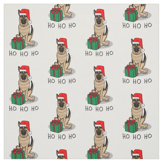 Christmas Santa Hat German Shepherd Dog Cute Fabric (Swatch)