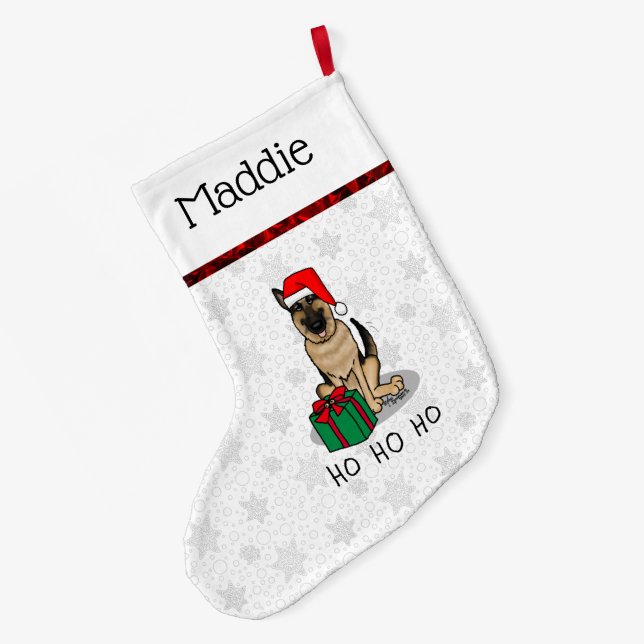 Christmas Santa Hat German Shepherd Dog Cute Large Christmas Stocking (Back (Hanging))