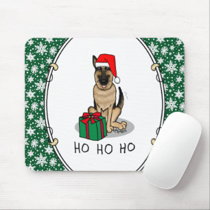 Christmas Santa Hat German Shepherd Dog Cute Mouse Pad