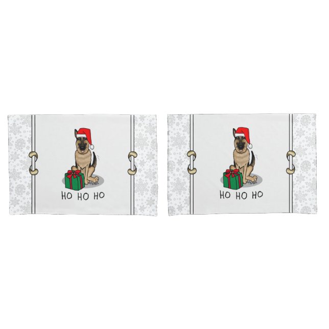 Christmas Santa Hat German Shepherd Dog Cute Pillowcase (Front-Set)