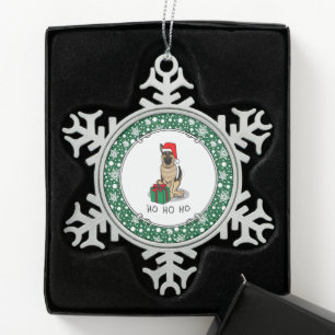 Christmas Santa Hat German Shepherd Dog Cute Snowflake Pewter Christmas Ornament