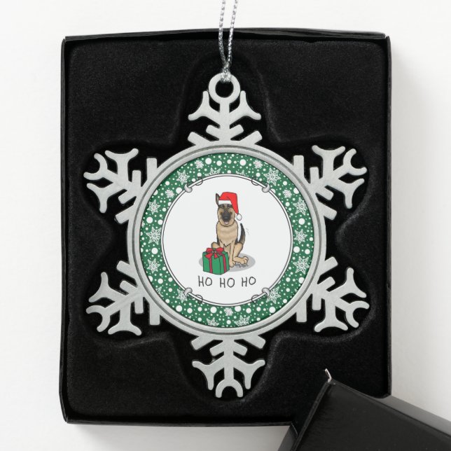 Christmas Santa Hat German Shepherd Dog Cute Snowflake Pewter Christmas Ornament (Box)