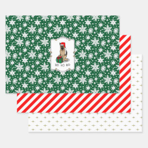 Christmas Santa Hat German Shepherd Dog Cute Wrapping Paper Sheet