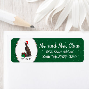 Christmas Santa Hat Greyhound Dog (brindle) Cute Return Address Label