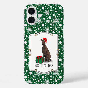 Christmas Santa Hat Greyhound Dog (brindle) Funny iPhone 16 Plus Case