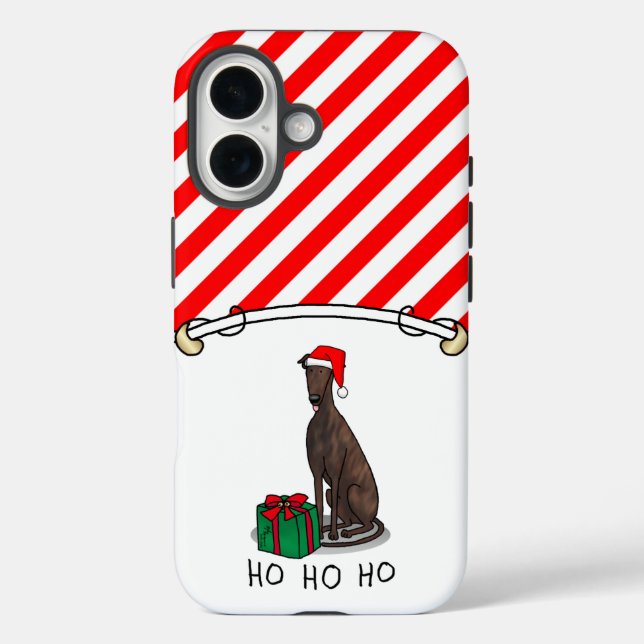 Christmas Santa Hat Greyhound Dog (brindle) Funny Case-Mate iPhone Case (Back)