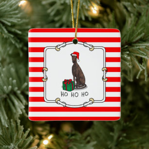 Christmas Santa Hat Greyhound Dog (brindle) Funny Ceramic Ornament