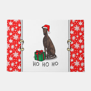 Christmas Santa Hat Greyhound Dog (brindle) Funny Doormat