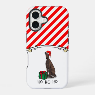 Christmas Santa Hat Greyhound Dog (brindle) Funny iPhone 16 Case