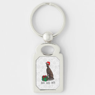 Christmas Santa Hat Greyhound Dog (brindle) Funny Key Ring