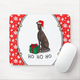 Christmas Santa Hat Greyhound Dog (brindle) Funny Mouse Pad