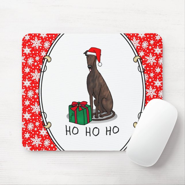 Christmas Santa Hat Greyhound Dog (brindle) Funny Mouse Pad (With Mouse)