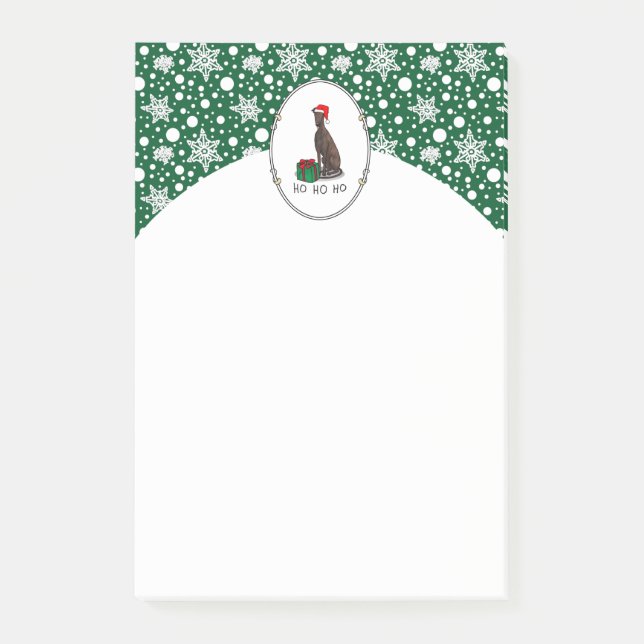 Christmas Santa Hat Greyhound Dog (brindle) Funny Post-it Notes (Front)