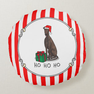 Christmas Santa Hat Greyhound Dog (brindle) Funny Round Cushion