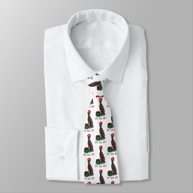 Christmas Santa Hat Greyhound Dog (brindle) Funny Tie (Tied)