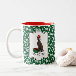 Christmas Santa Hat Greyhound Dog (brindle) Funny Two-Tone Coffee Mug