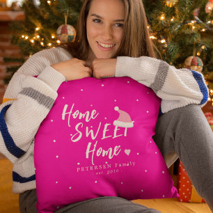 Christmas Santa hat home sweet home family name Cushion