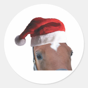 Christmas Santa Hat Horse Classic Round Sticker