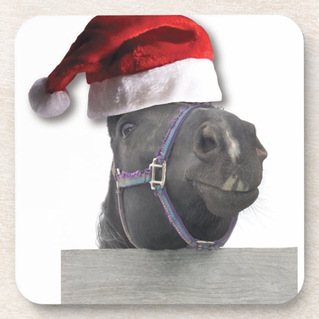 Christmas Santa Hat Horse Coaster (Front)