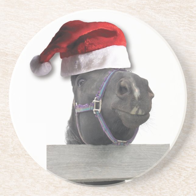 Christmas Santa Hat Horse Coaster (Front)