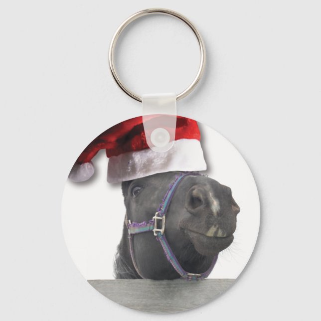 Christmas Santa Hat Horse Key Ring (Front)