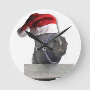 Christmas Santa Hat Horse Round Clock