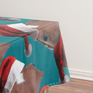 Christmas Santa Hat Horse Tablecloth