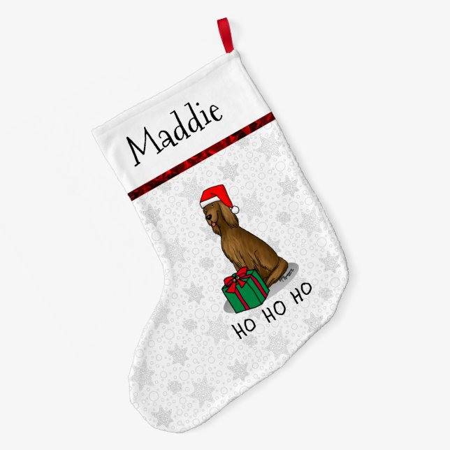 Christmas Santa Hat Irish Setter Dog (red 1) Cute Large Christmas Stocking (Back (Hanging))