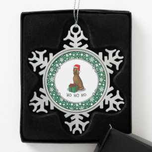 Christmas Santa Hat Irish Setter Dog (red 1) Cute Snowflake Pewter Christmas Ornament