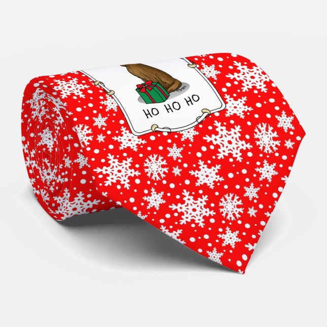 Christmas Santa Hat Irish Setter Dog (red 1) Funny Tie (Rolled)