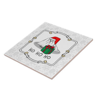 Christmas Santa Hat Maltese Dog Cute Funny Ceramic Tile