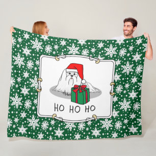 Christmas Santa Hat Maltese Dog Cute Funny Fleece Blanket