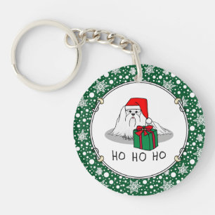 Christmas Santa Hat Maltese Dog Cute Funny Key Ring