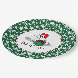 Christmas Santa Hat Maltese Dog Cute Funny Paper Plate