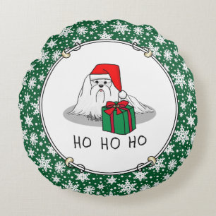 Christmas Santa Hat Maltese Dog Cute Funny Round Cushion