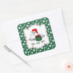 Christmas Santa Hat Maltese Dog Cute Funny Square Sticker