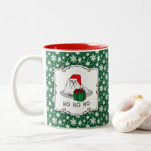 Christmas Santa Hat Maltese Dog Cute Funny Two-Tone Coffee Mug