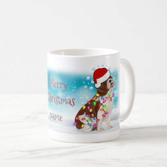 Christmas Santa Hat Merry Christmas Bulldog Lover Coffee Mug (Front Right)