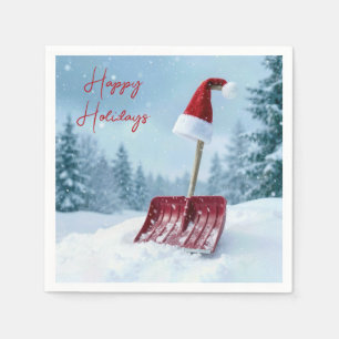 Christmas Santa Hat On Red Snow Shovel Napkin