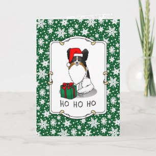 Christmas Santa Hat Papillon (tri-color) Dog Cute Card